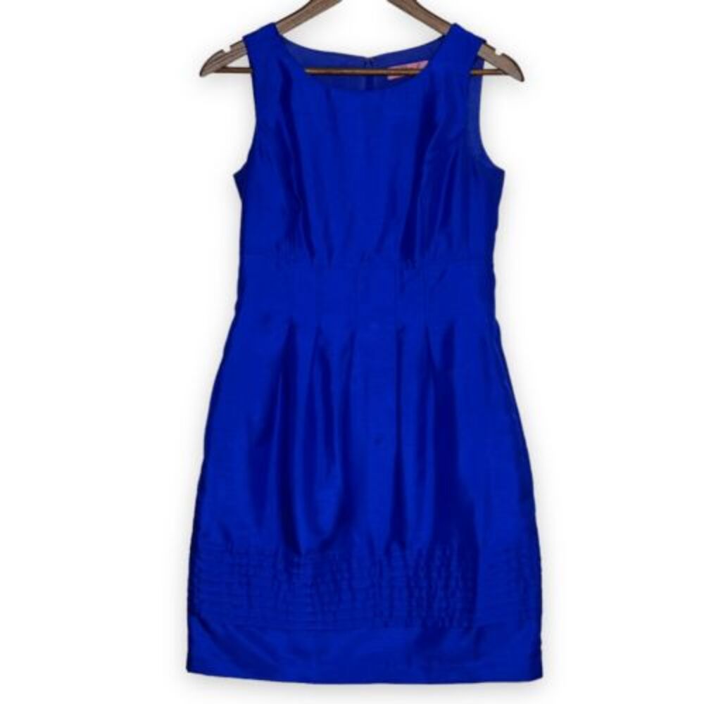 Eliza J New York Blue Lined Pleated Electric Cobalt Sheath Mini Dress Size 4